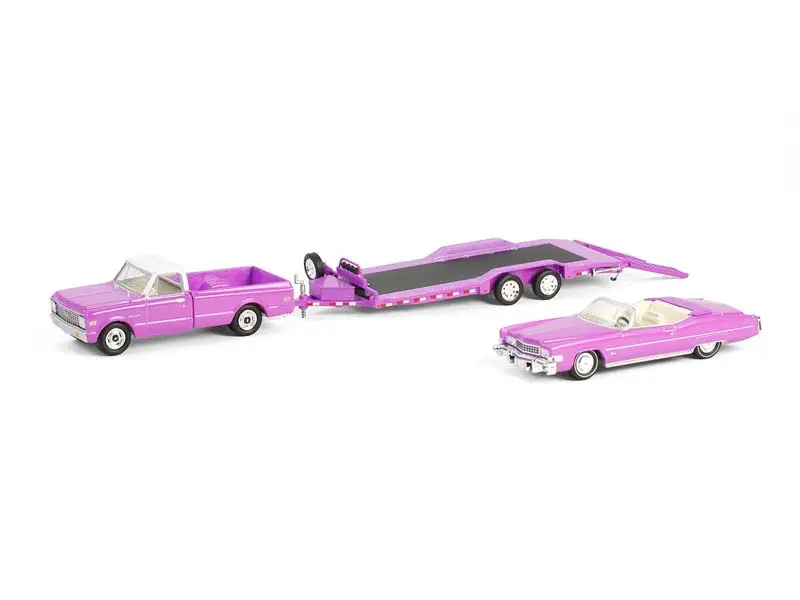1974 Cadillac Eldorado Convertible W/ 1972 Chevrolet C30 & Car Hauler (Hollywood Hitch & Tow Series 13) Diecast 1:64 Scale Model - Greenlight 31180C 1