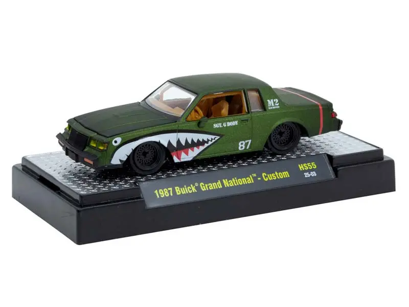 1987 Buick Grand National Shark Mouth – Primer Green Diecast 1:64 Scale Model - M2 Machines 31500-Hs55 1