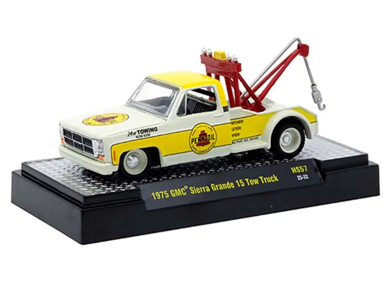 1975 Gmc Sierra Grande 15 Tow Truck Penzoil – Yellow Diecast 1:64 Scale Model - M2 Machines 31500-Hs57 1