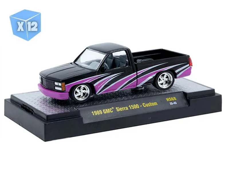 12 Pack 1989 Gmc Sierra 1500 – Custom Black Pink Diecast 1:64 Scale Model - M2 Machines 31500-Hs68 1