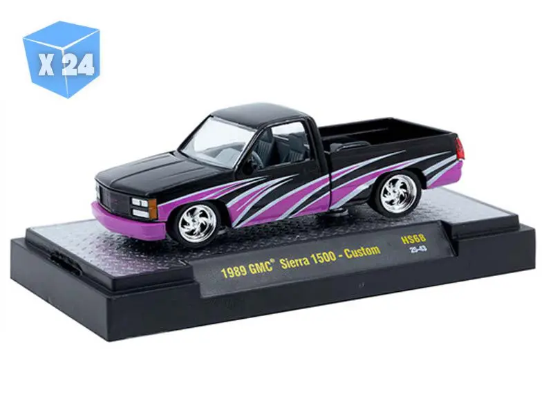 24 Pack 1989 Gmc Sierra 1500 – Custom Black Pink Diecast 1:64 Scale Model - M2 Machines 31500-Hs68 1