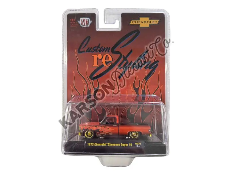 Chase 1973 Chevrolet Cheyenne Super 10 Custom Re Styling – Brown W/ Flames Diecast 1:64 Scale Model - M2 Machines 31500-Hs70 1