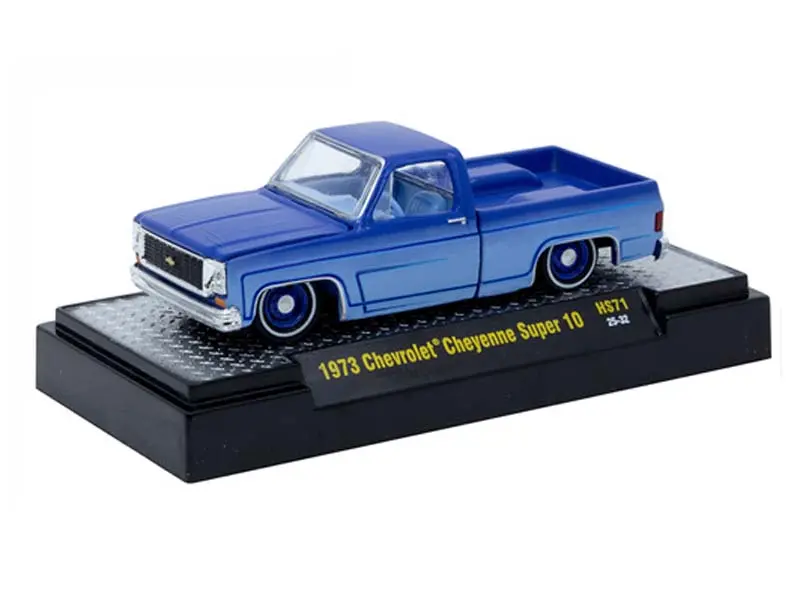 1973 Chevrolet Cheyenne Super 10 Custom Re Styling – Blue Diecast 1:64 Scale Model - M2 Machines 31500-Hs71 1