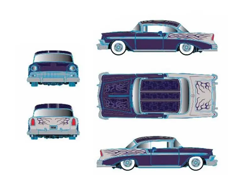 Pre-Order 1956 Chevrolet Bel Air Custom Low & Slow Diecast 1:64 Scale Model - M2 Machines 31500-Hs73 1