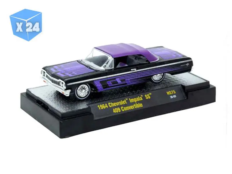 24 Pack 1964 Chevrolet Impala Ss 409 Convertible – Black Diecast 1:64 Scale Model - M2 Machines 31500-Hs75 1