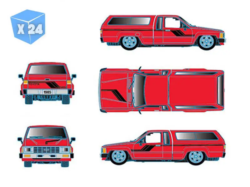 Pre-Order - 24 Pack 1985 Toyota Truck W/ Camper Shell – Red Diecast 1:64 Scale Model - M2 Machines 31500-Hs76 1