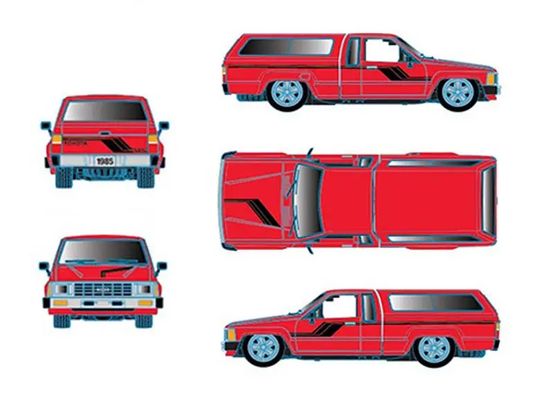 Pre-Order 1985 Toyota Truck W/ Camper Shell – Red Diecast 1:64 Scale Model - M2 Machines 31500-Hs76 1