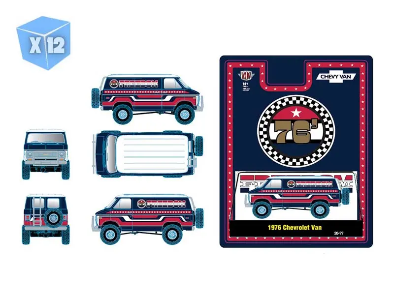 Pre-Order - 12 Pack 1976 Chevrolet Van Freedom Edition – Red Diecast 1:64 Scale Model - M2 Machines 31500-Hs78 1