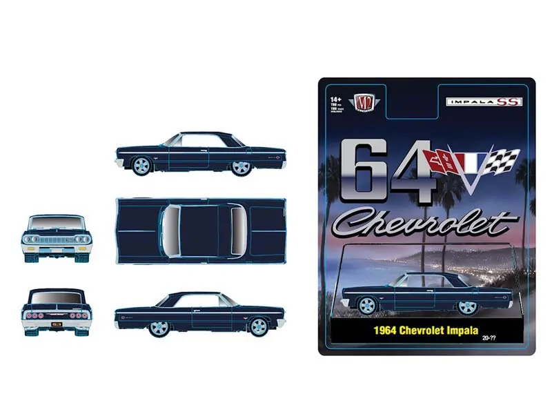 Pre-Order 1964 Chevrolet Impala Hard Top – Daytona Blue Metallic Diecast 1:64 Scale Model - M2 Machines 31500-Hs80 1