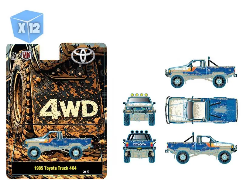 Pre-Order - 12 Pack 1985 Toyota Truck 4×4 Off Road – Blue Muddy Diecast 1:64 Scale Model - M2 Machines 31500-Hs82 1