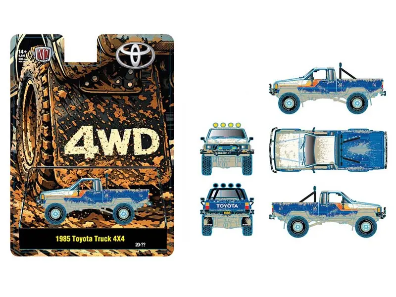 Pre-Order 1985 Toyota Truck 4×4 Off Road – Blue Muddy Diecast 1:64 Scale Model - M2 Machines 31500-Hs82 1