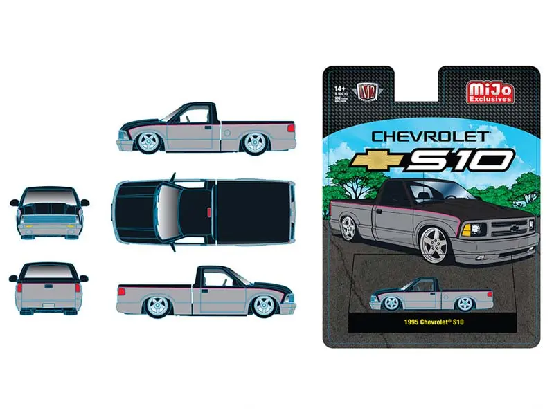 Pre-Order 1995 Chevrolet S10 Custom -Silver W/ Black Two Tone Diecast 1:64 Scale Model - M2 Machines 31500-Mjs100 1