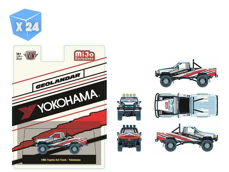 Pre-Order - 24 Pack 1985 Toyota 4×4 Off-Road Pickup Yokohama Geolandar – White Diecast 1:64 Scale Model - M2 Machines 31500-Mjs101 1