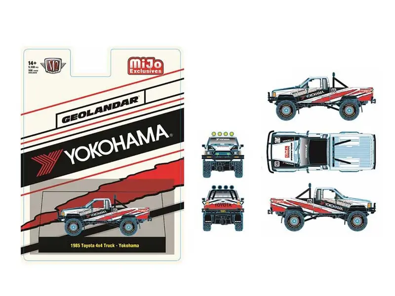 Pre-Order 1985 Toyota 4×4 Off-Road Pickup Yokohama Geolandar – White Diecast 1:64 Scale Model - M2 Machines 31500-Mjs101 1