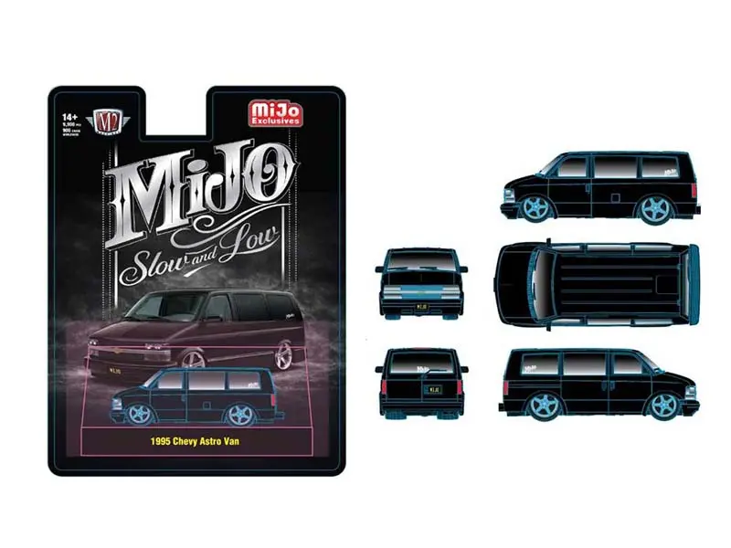 Pre-Order 1995 Chevrolet Astro Van Custom Slow & Low – Black Diecast 1:64 Scale Model - M2 Machines 31500-Mjs102 1