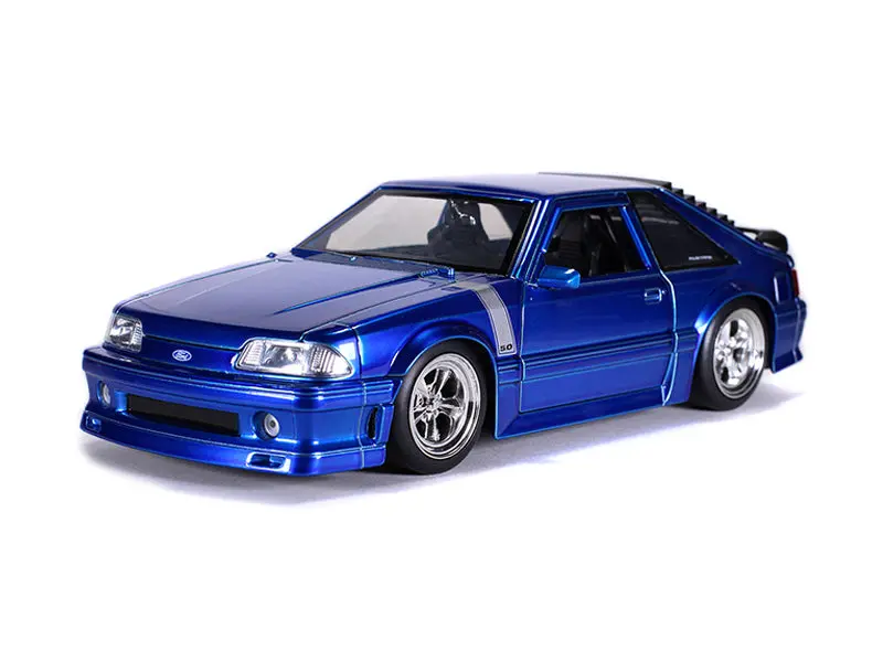 1989 Ford Mustang Gt 5.0 - Candy Blue W/ Silver Stripes (Big Time Muscle) Diecast 1:24 Scale Model - Jada 31863 1