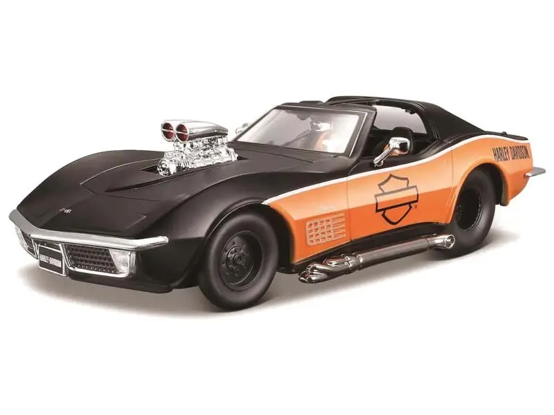 1970 Chevrolet Corvette - Black / Orange (Harley-Davidson Custom) Diecast 1:24 Scale Model - Maisto 32193Bkor 1