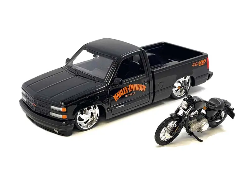 Pre-Order 1993 Chevrolet 454Ss Pick-Up & 2007 Xl 1200N Nightster Harley-Davidson Bike Custom Diecast 1:24 Scale Model - Maisto 32276-Blk 1