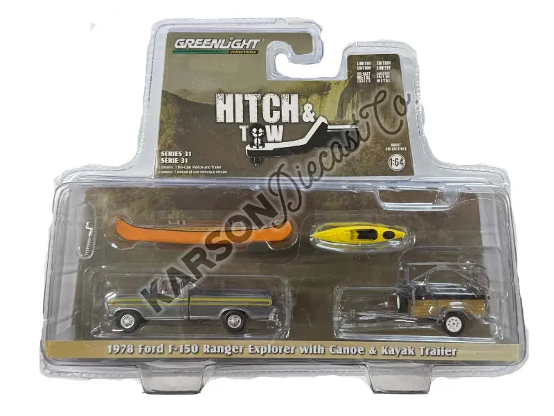 Raw Chase 1978 Ford F-150 Ranger Explorer – Maroon W/ Trailer Rack, Canoe And Kayak (Hitch & Tow Series 31) Diecast 1:64 Scale Model - Greenlight 32310B 1