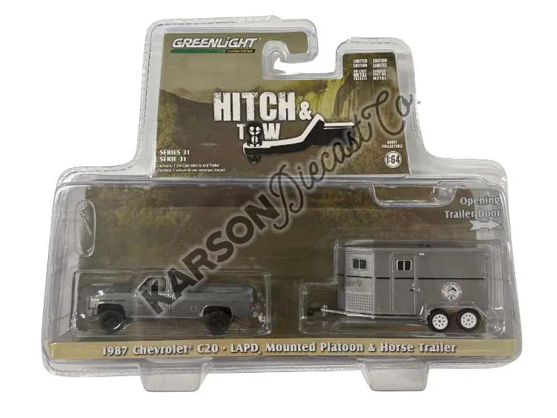 Raw Chase 1987 Chevrolet C20 - Lapd Search & Rescue Mounted Platoon W/ Horse Trailer (Hitch & Tow Series 31) Diecast 1:64 Scale Model - Greenlight 32310C 1