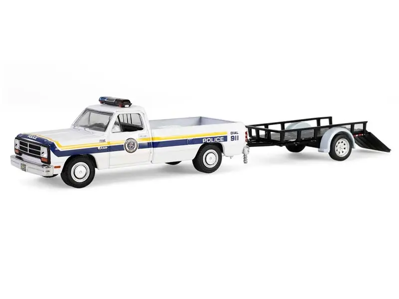 1990 Dodge Ram D-250 W/ Utility Trailer – Pa Police (Hot Pursuit Hitch & Tow Series 1) Diecast 1:64 Scale Model - Greenlight 32315A 1