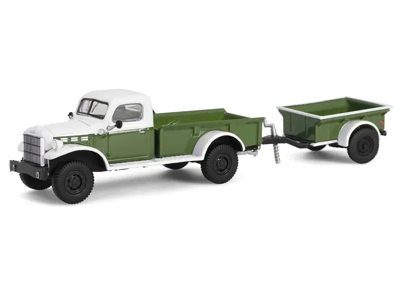 1950 Dodge Power Wagon - Green & White W/ ¼ Ton Cargo Trailer (Hitch & Tow Series 32) Diecast 1:64 Scale Model - Greenlight 32320A 1
