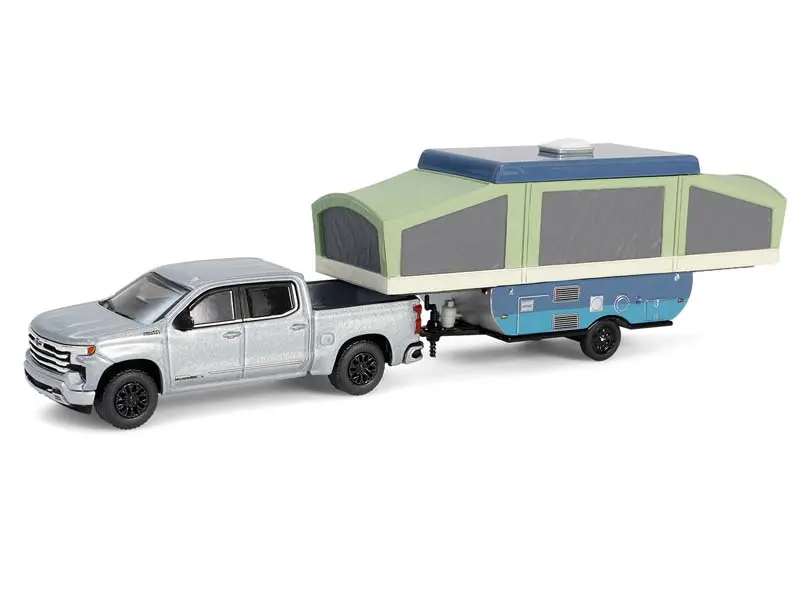 2024 Chevrolet Silverado High Country - Sterling Gray Metallic W/ Pop-Up Camper - (Hitch & Tow Series 32) Diecast 1:64 Scale Model - Greenlight 32320D 1