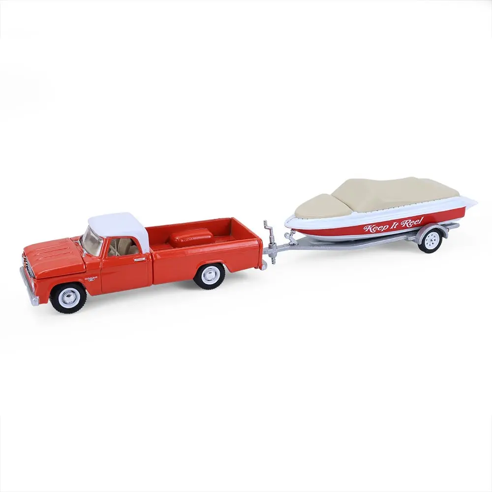 1967 Dodge D-100 W/ Boat And Trailer (Hitch & Tow Series 33) Diecast 1:64 Scale Model - Greenlight 32330A 1