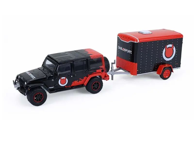 2012 Jeep Wrangler Unlimited W/ Small Cargo Trailer– Diablo Sport (Hitch & Tow Series 33) Diecast 1:64 Scale Model - Greenlight 32330C 1