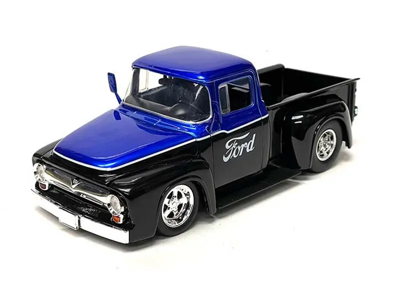 1956 Ford F-100 Custom Ford - Black W/ Blue Two-Tone (Just Trucks) Diecast 1:24 Scale Model - Jada 34307 1