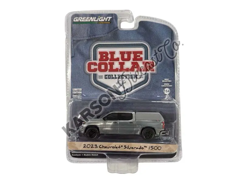 Raw Chase 2023 Chevrolet Silverado 1500 Custom – Sterling Gray Metallic (Blue Collar Collection Series 13) Diecast 1:64 Model - Greenlight 35280F 1