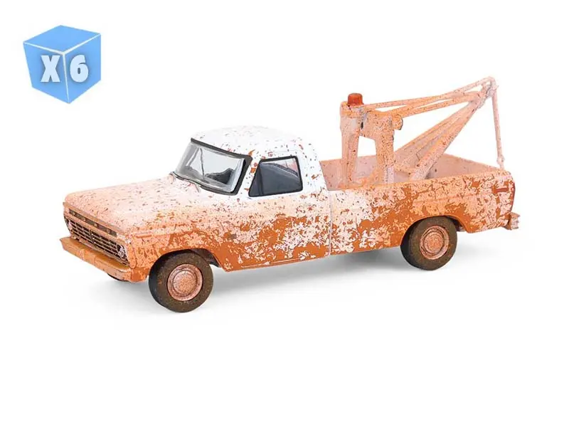 6 Pack 1973 Ford F100 W/ Drop-In Tow Hook - White (Weathered) (Blue Collar Collection Series 14) Diecast 1:64 Scale Model - Greenlight 35300B 1