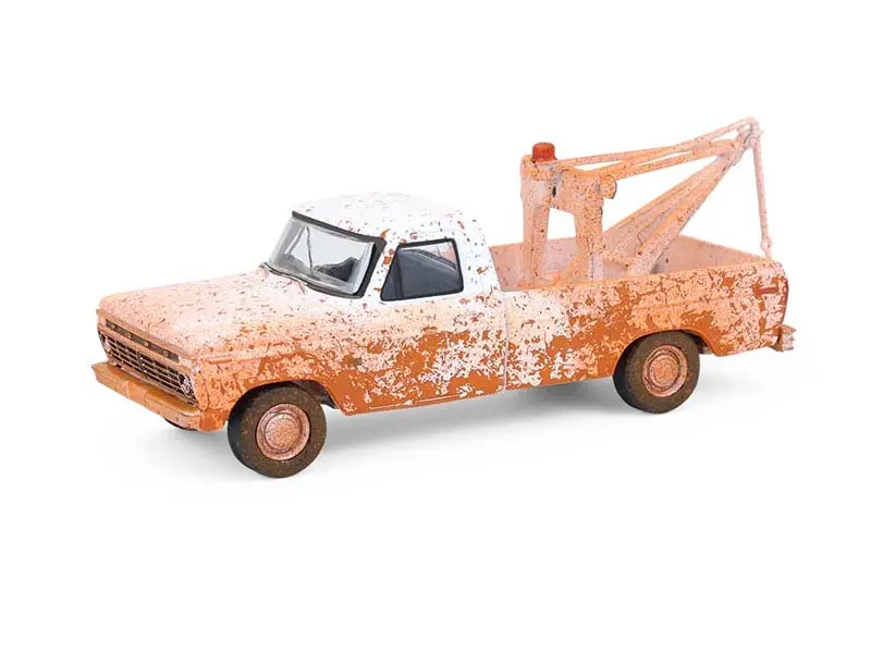 1973 Ford F100 W/ Drop-In Tow Hook - White (Weathered) (Blue Collar Collection Series 14) Diecast 1:64 Scale Model - Greenlight 35300B 1