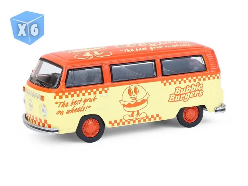 6 Pack 1975 Volkswagen Type 2 (T2b) - Food Truck (Blue Collar Collection Series 14) Diecast 1:64 Scale Model - Greenlight 35300C 1
