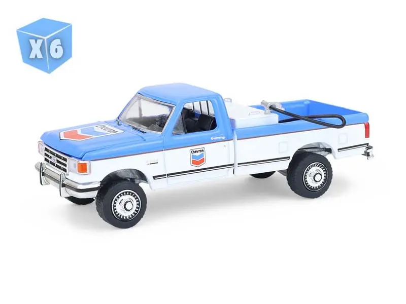 6 Pack 1991 Ford F-250 Xl – Chevron (Blue Collar Collection Series 14) Diecast 1:64 Scale Model - Greenlight 35300D 1