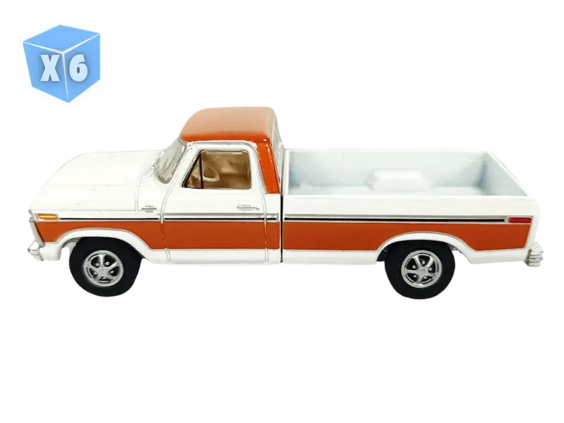 6 Pack 1977 Ford F150 Ranger Xlt - Orange & White (All-Terrain Series 17) Diecast 1:64 Scale Model - Greenlight 35310D 1