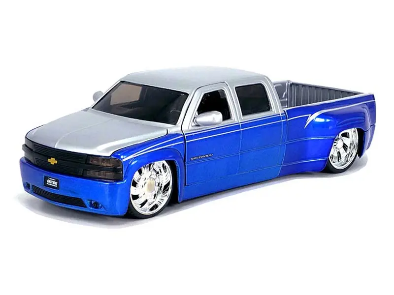 1999 Chevrolet Silverado Dually Custom Kmc Wheels – Two Tone Blue W/ Silver (Bigtime Kustoms) Diecast 1:24 Scale Model - Jada 35588 1