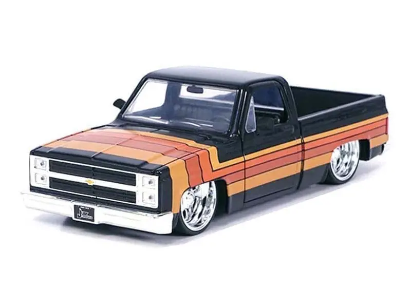 1985 Chevrolet C10 Pickup W/ Paradox Wheels – Black W/ Stripes (Just Trucks) Diecast 1:24 Scale Model - Jada 35854 1