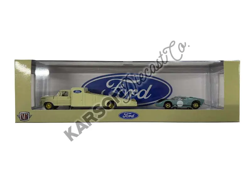 Chase 1969 Ford F-350 Ramp Truck & 1966 Ford Gt40 Mk2 (Auto-Haulers Release 89) Diecast 1:64 Scale Model - M2 Machines 36000-89 1