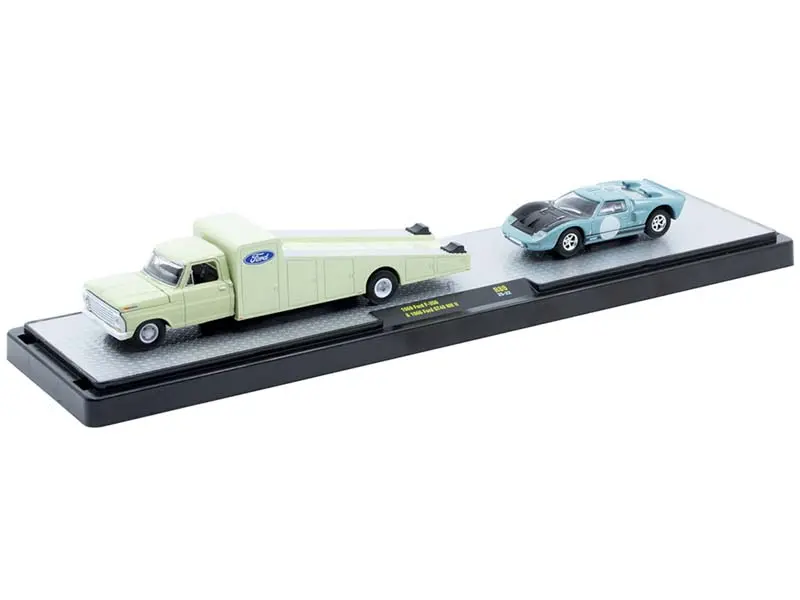 1969 Ford F-350 Ramp Truck & 1966 Ford Gt40 Mk2 (Auto-Haulers Release 89) Diecast 1:64 Scale Model - M2 Machines 36000-89 1