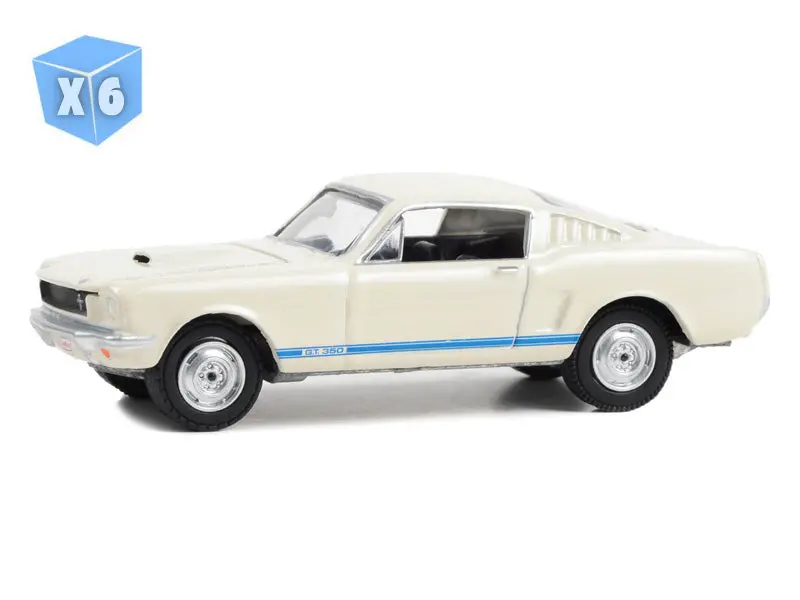 6 Pack 1965 Ford Mustang Shelby Gt350 - White W/ Blue Stripes (Barrett-Jackson Scottsdale Edition Series 12) Diecast 1:64 Scale Model - Greenlight 37290C 1