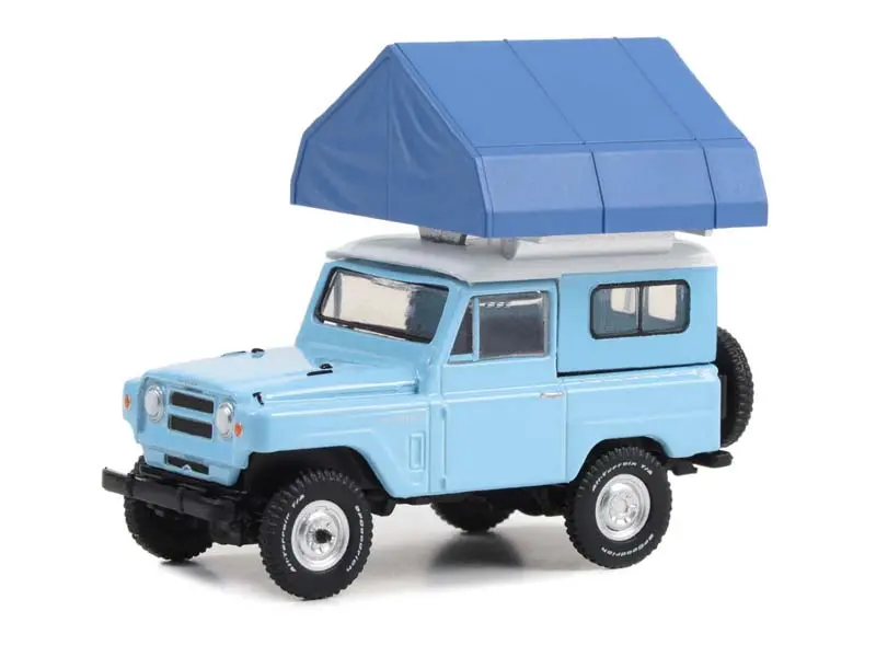 1969 Nissan Patrol (60) - Blue & White W/ Camp'otel Cartop Sleeper Tent (The Great Outdoors) Series 3 Diecast 1:64 Scale Model - Greenlight 38050A 1