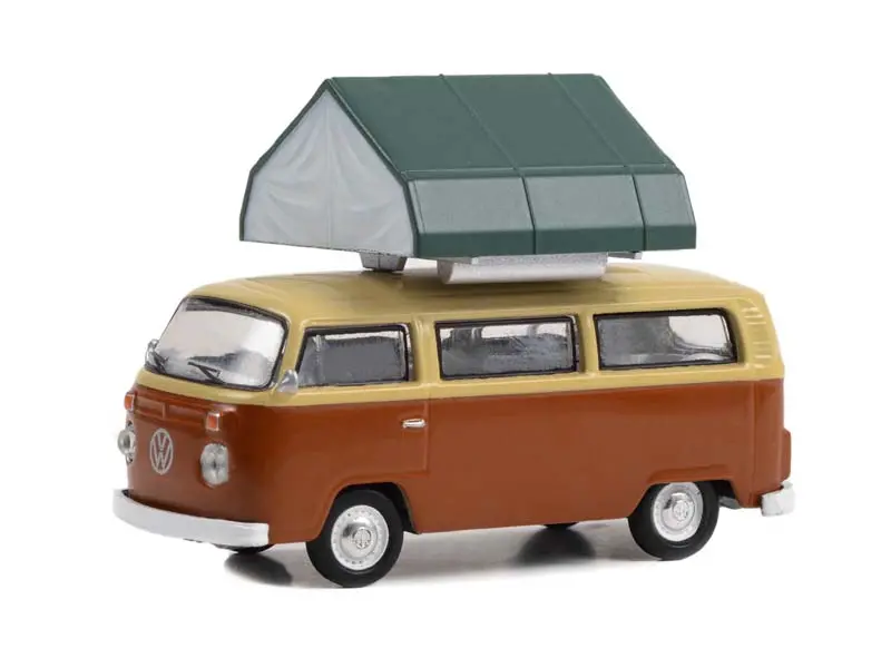 1978 Volkswagen Type 2 -Brown And Beige W/ Camp'otel Cartop Sleeper Tent (The Great Outdoors) Series 3 Diecast 1:64 Scale Model - Greenlight 38050B 1