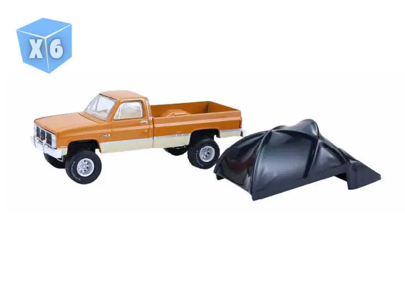 6 Pack 1986 Gmc Sierra Lifted - Desert Sand & Doeskin Tan W/ Modern Truck (The Great Outdoors Series 4) Diecast 1:64 Scale Model - Greenlight 38080B 1