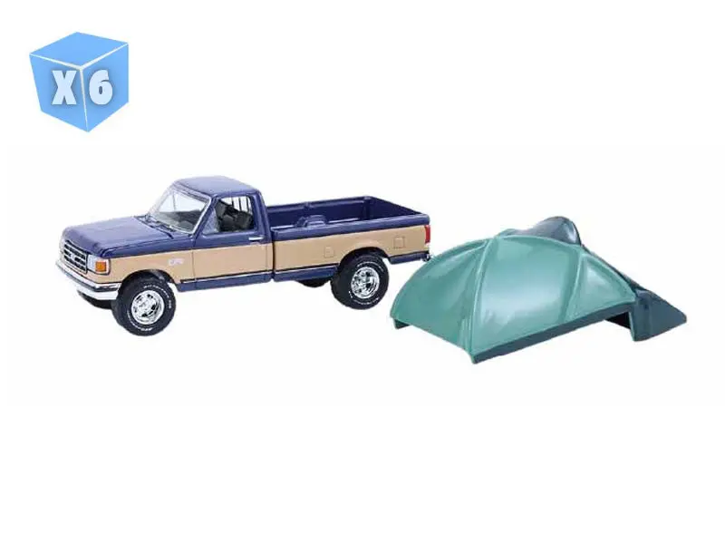 6 Pack 1987 Ford F-150 Xlt Lariat - Dark Blue And Tan W/ Modern Truck Bed Tent (The Great Outdoors Series 4) Diecast 1:64 Scale Model - Greenlight 38080D 1