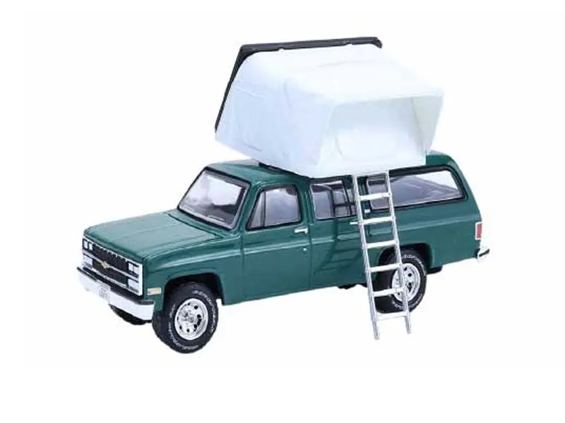 1990 Chevrolet Suburban - Green W/ Modern Rooftop Camper (The Great Outdoors Series 4) Diecast 1:64 Scale Model - Greenlight 38080E 1