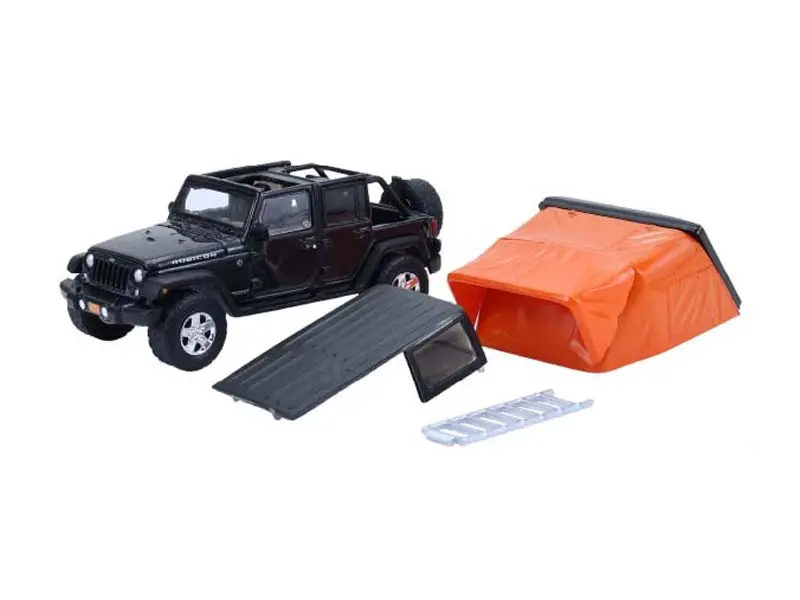 2008 Jeep Wrangler Unlimited Rubicon - Dark Charcoal W/ Modern Rooftop Camper (The Great Outdoors Series 4) Diecast 1:64 Scale Model - Greenlight 38080F 1