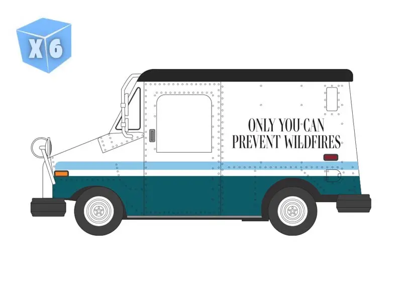 Pre-Order - 6 Pack Long-Life Postal Delivery Vehicle (Llv) - Smokey Bear Usps Stamp (Smokey Bear Series 5) Diecast 1:64 Scale Model - Greenlight 38090A 1