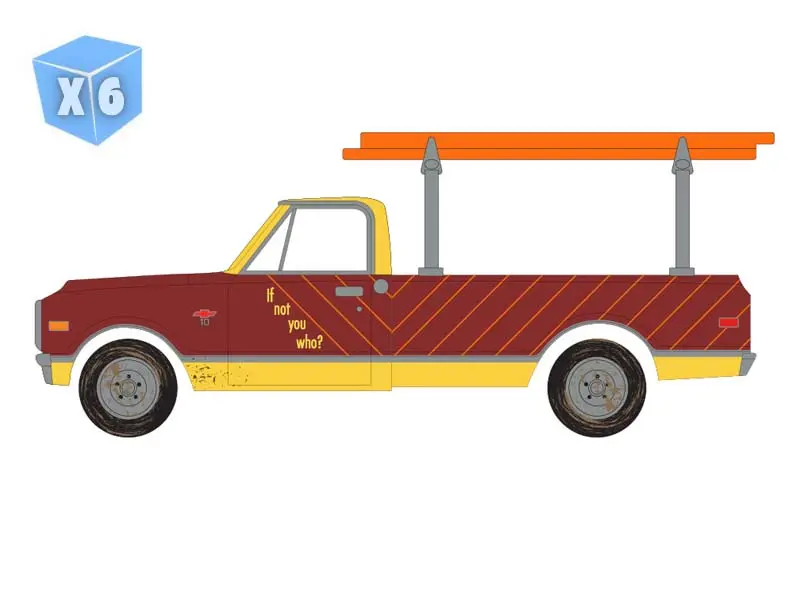 Pre-Order - 6 Pack 1968 Chevy C-10 With Ladder Rack – Burned Timber Builds No Homes (Smokey Bear Series 5) Diecast 1:64 Scale Model - Greenlight 38090B 1