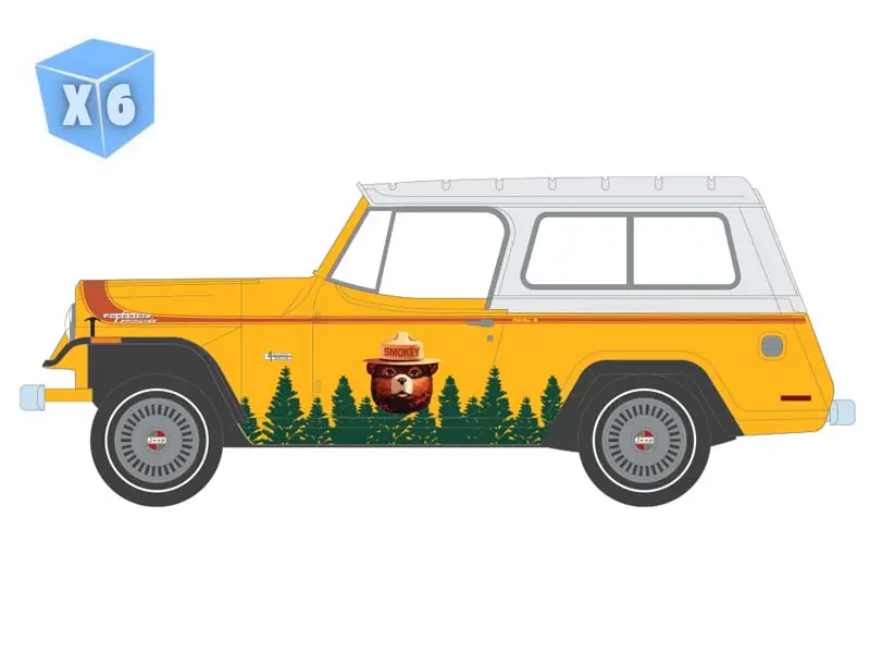 Pre-Order - 6 Pack 1971 Jeep Jeepster Commando - Trees Are Wonderful Friends (Smokey Bear Series 5) Diecast 1:64 Scale Model - Greenlight 38090C 1